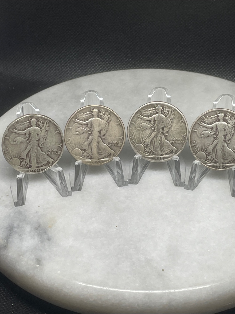 Lot of 4 Walking Liberty Half Dollars  1940 P 1940 S  1945 P 1945 S  circulated